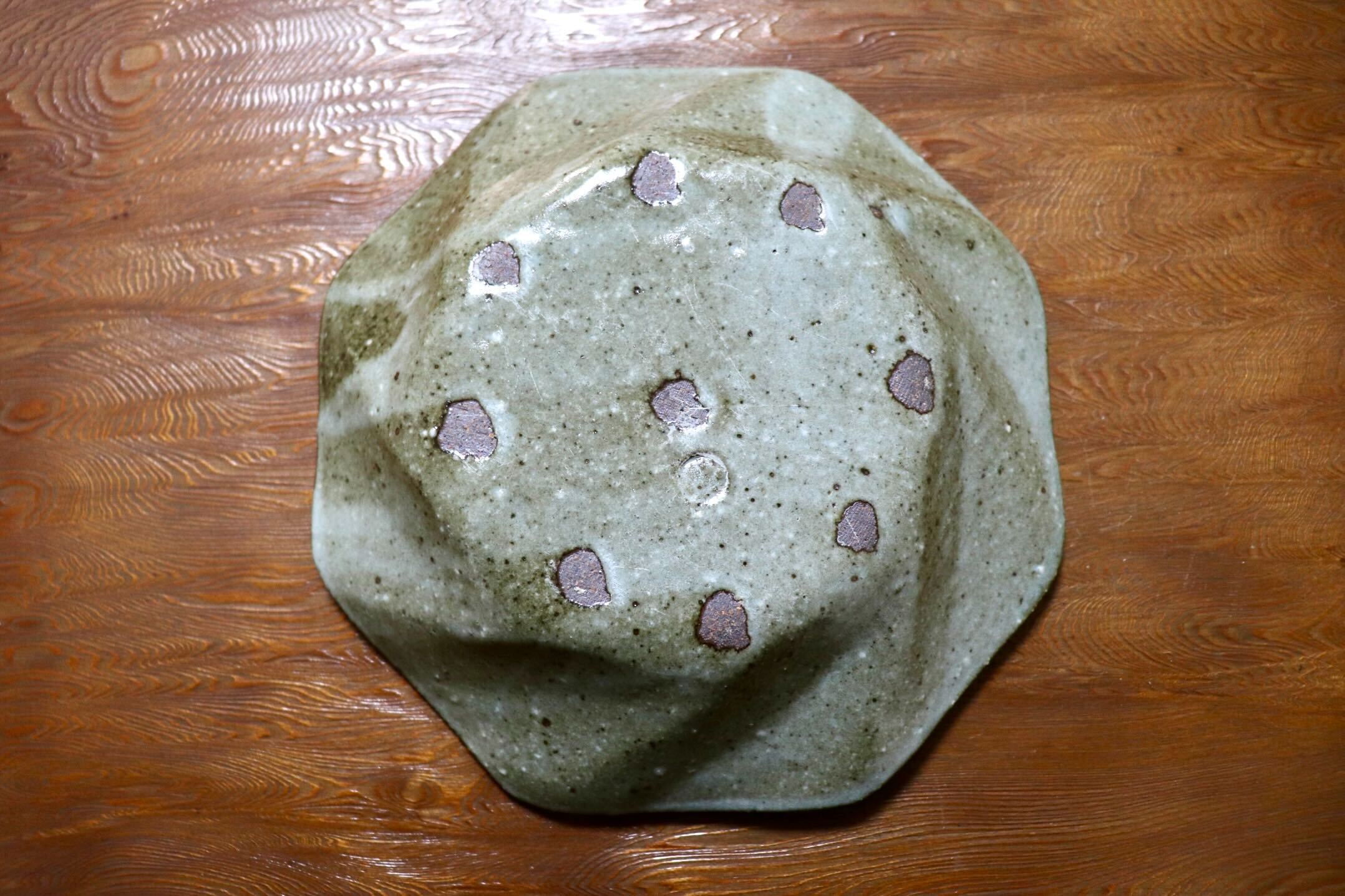 GMIO504D◯丹山窯 丹波焼 八角皿 緑 陶器 丹波篠山 伝統工芸 未使用