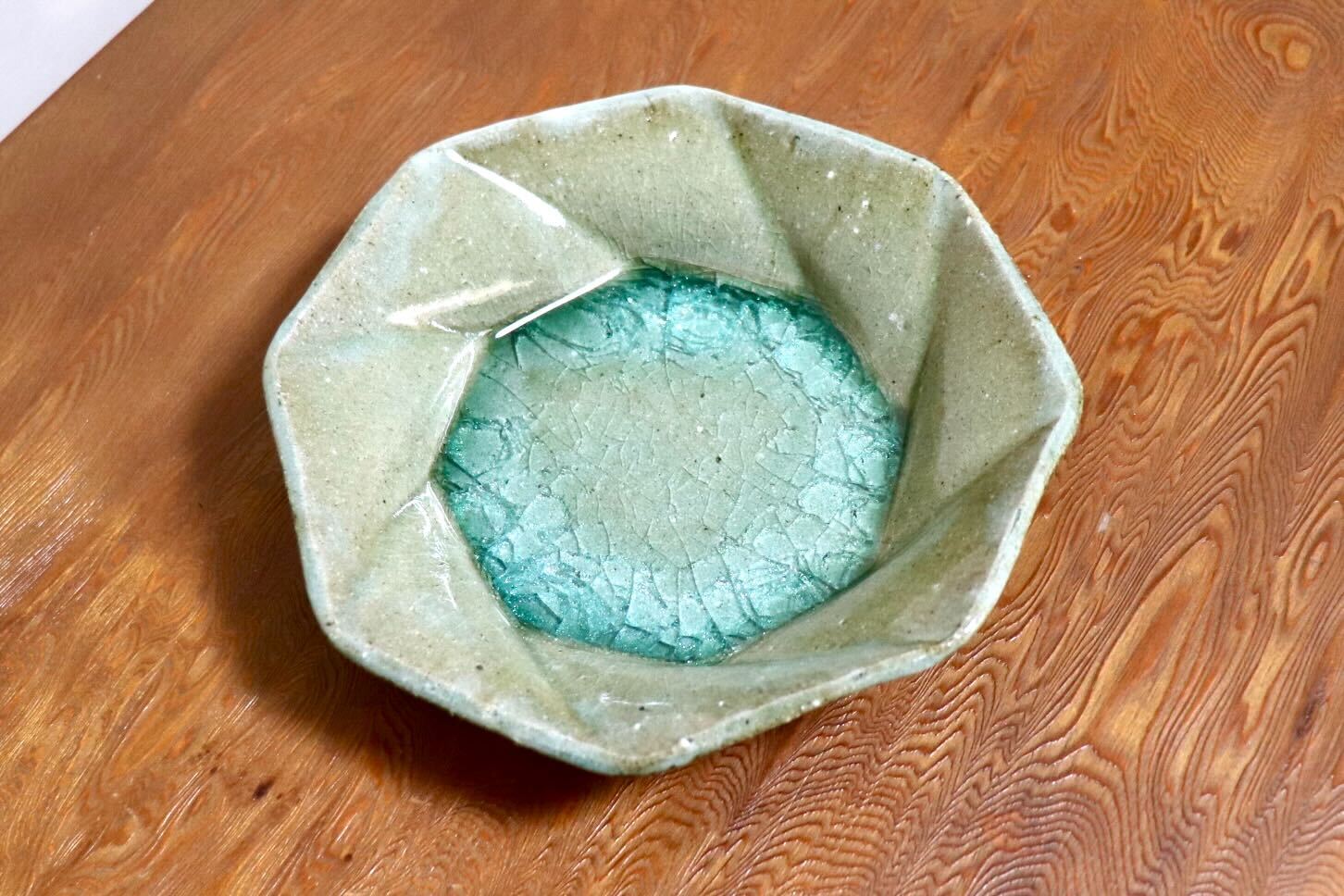 GMIO504E◯丹山窯 丹波焼 八角皿 緑 陶器 丹波篠山 伝統工芸 未使用