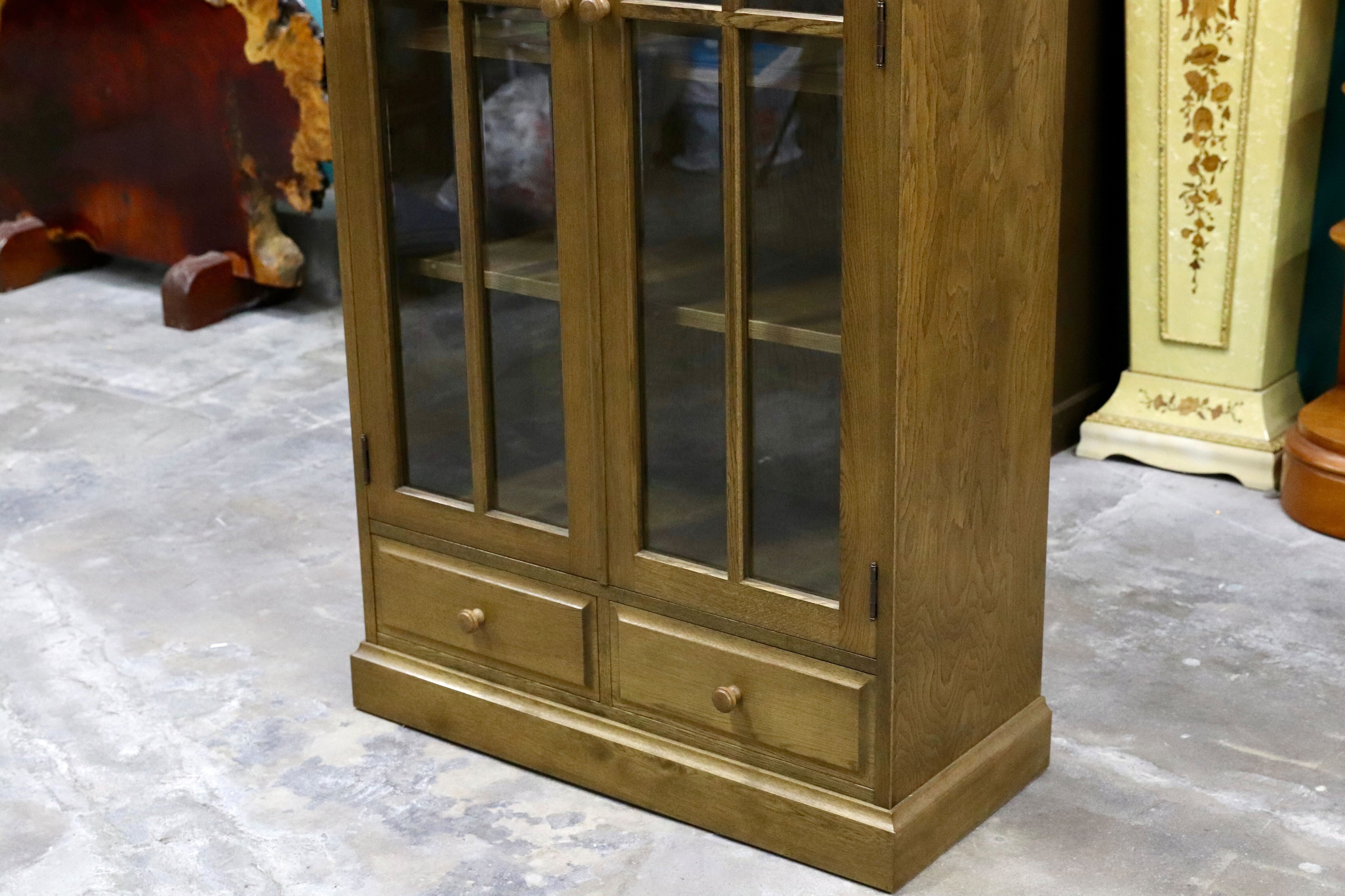 GMIS342○和光 楢材 ブックキャビネット ブックシェルフ 本棚 本箱 和家具 キャビネット 飾り棚 レトロ アンティーク調