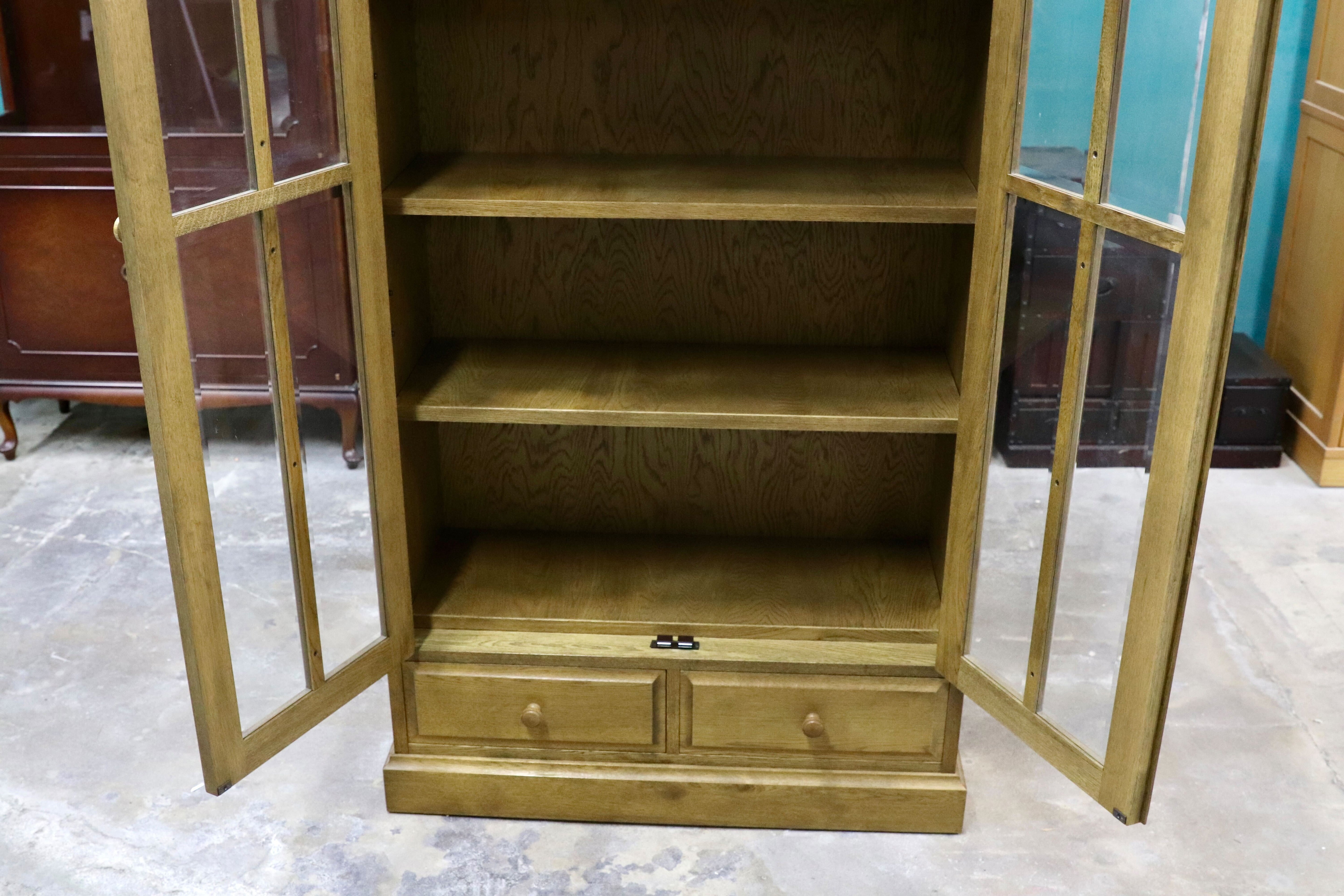 GMIS342○和光 楢材 ブックキャビネット ブックシェルフ 本棚 本箱 和家具 キャビネット 飾り棚 レトロ アンティーク調