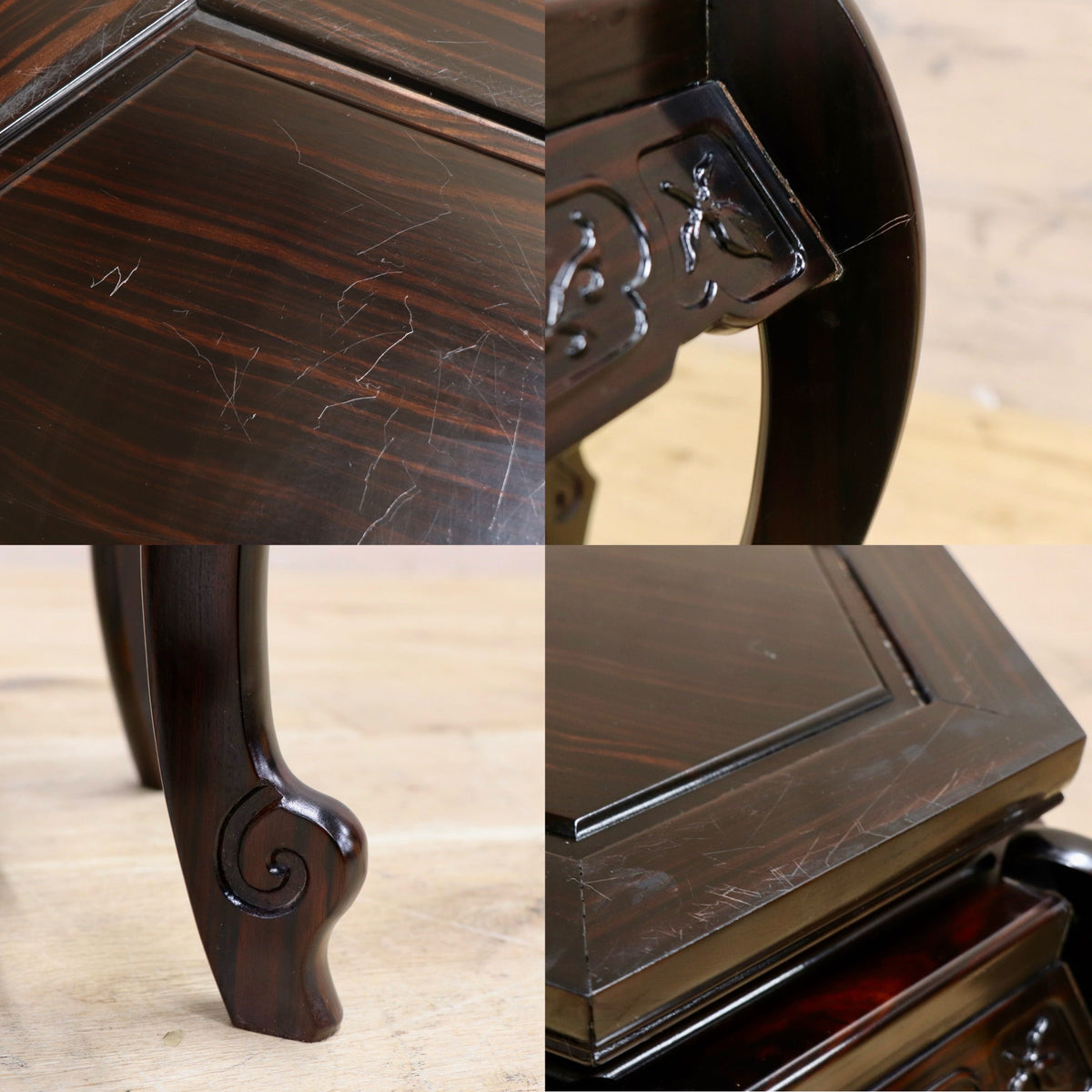 GMJS134A○黒檀 六角 高卓 花台 飾り台 香炉台 盆栽台 猫脚 透かし彫り アンティーク ヴィンテージ 唐木家具