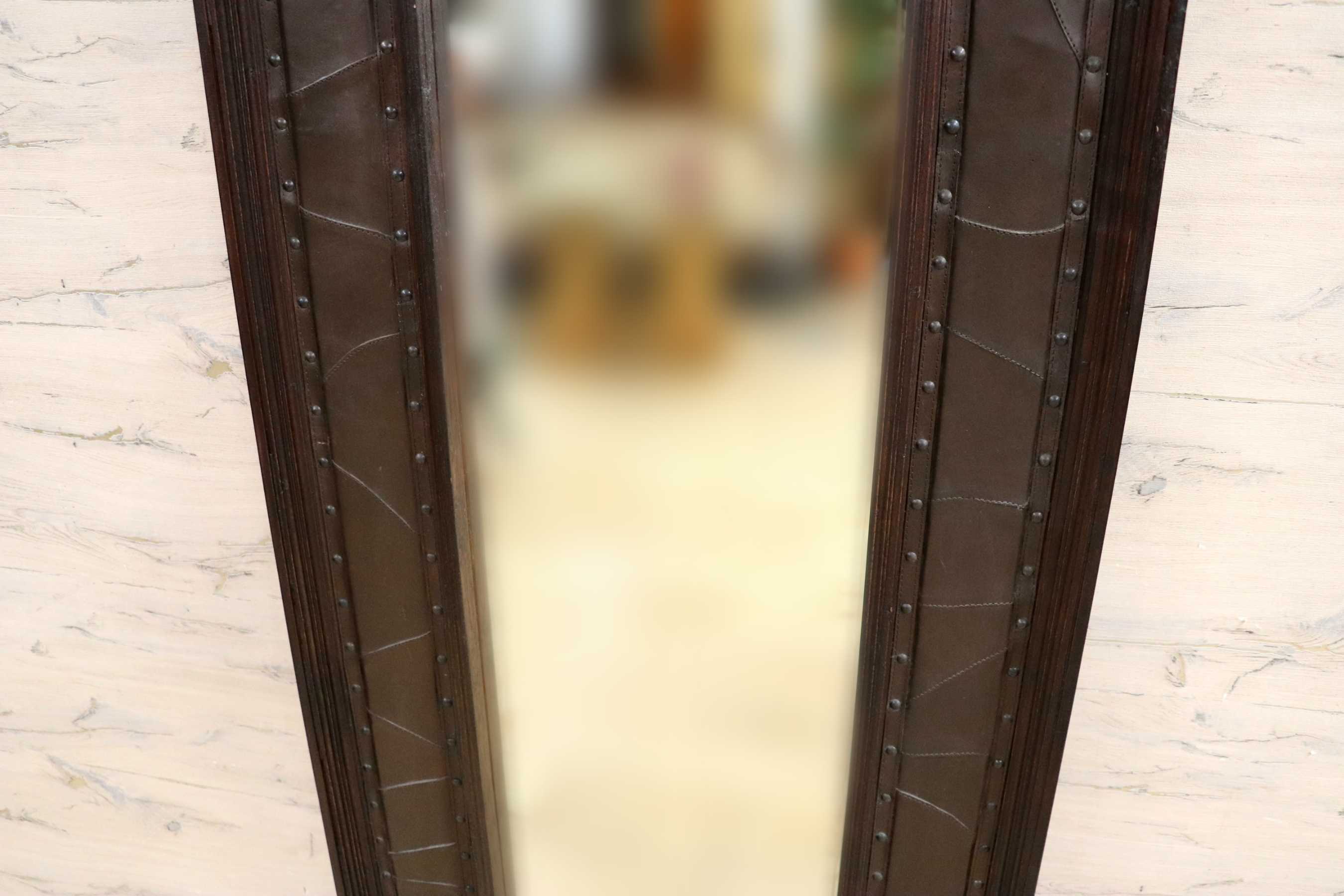 GMIK561○アンティーク 木製フレーム ヴィンテージ クラシック レトロ 全身鏡 ロングミラー 姿見 立て掛け ウッドフレーム ミラー 鏡 革