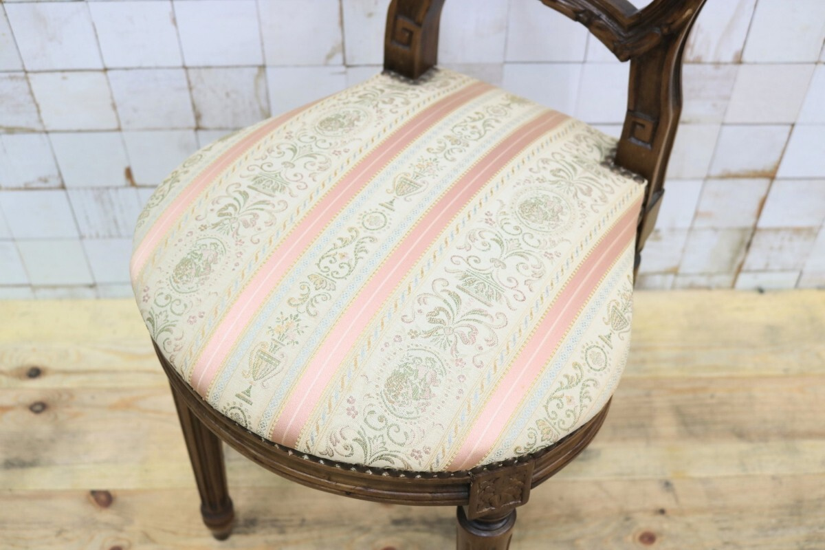 GMIK504B○イタリア アンティーク サイドチェアドレッサーチェア 椅子 鋲打ち ヴィンテージ 希少