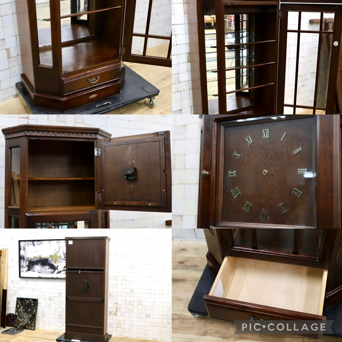 GMIH456C○ATLANTA / アトランタ IDF大田長 ホールロックキャビネット 飾り棚 キュリオケース アンティーク ヴィンテージ 家具 柱時計 稀少