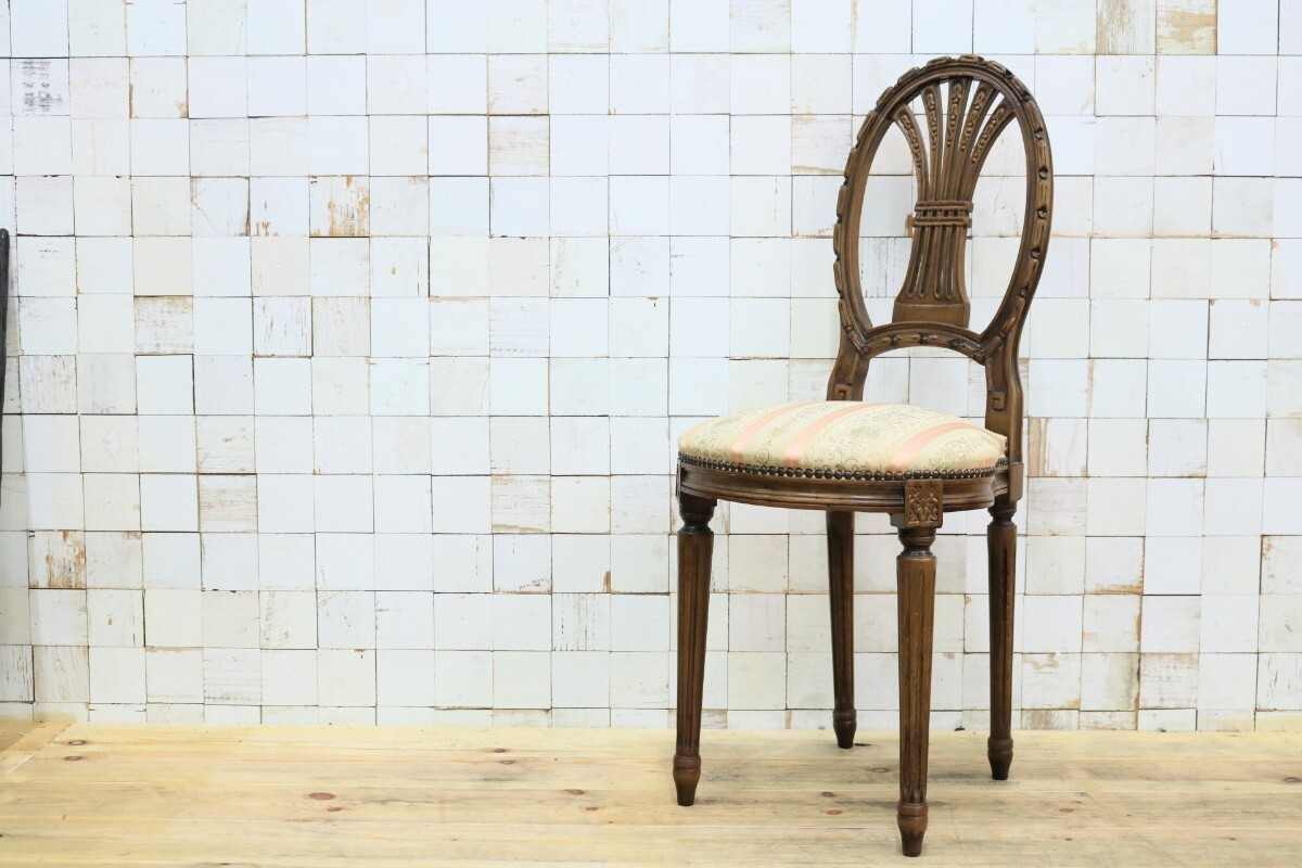 GMIK504B○イタリア アンティーク サイドチェアドレッサーチェア 椅子 鋲打ち ヴィンテージ 希少