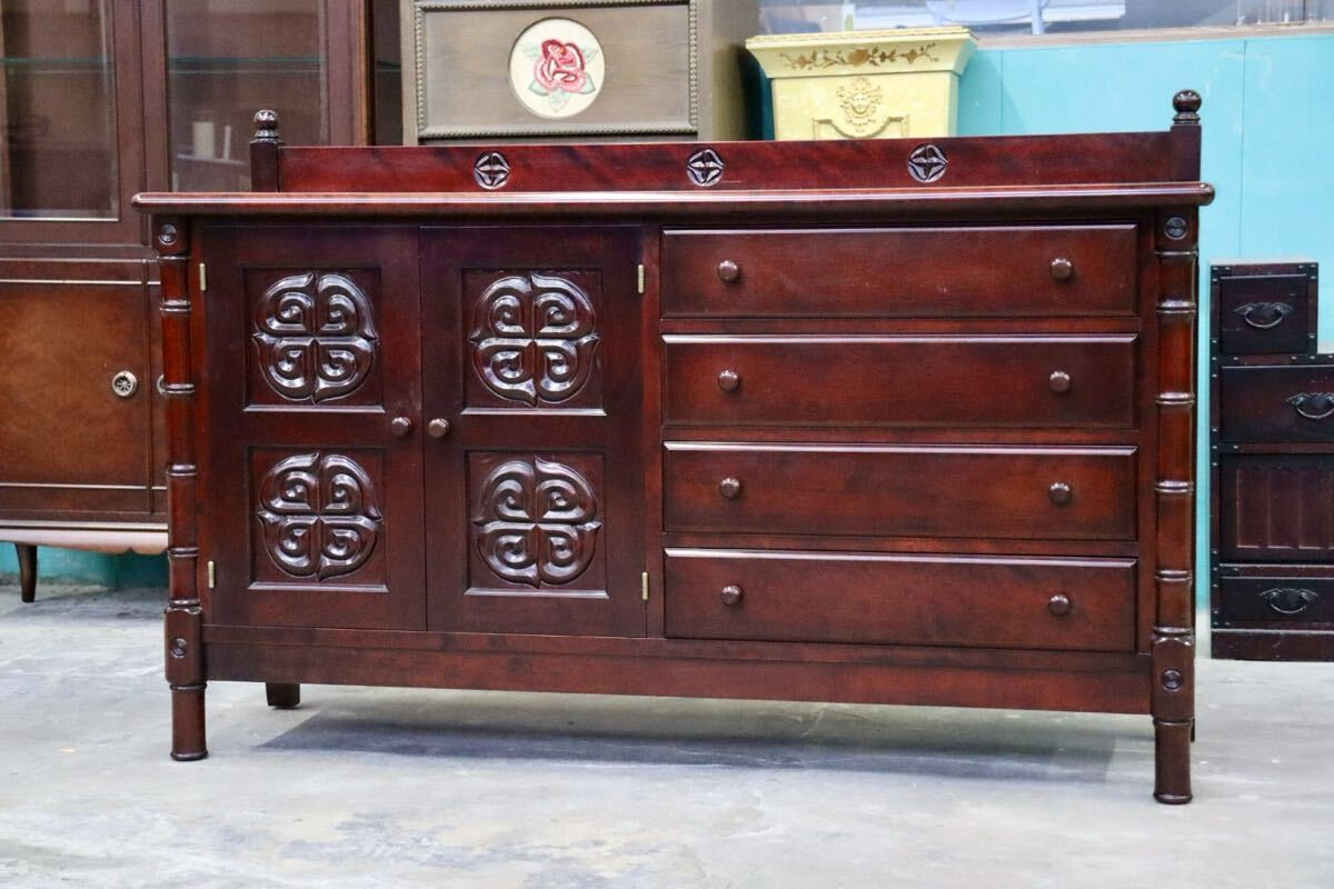 GMIK810A○モリシゲ / MORISHIGE サイドボード リビングボード 飾り棚 キャビネット チェスト オリーブ印 レトロ アンティーク