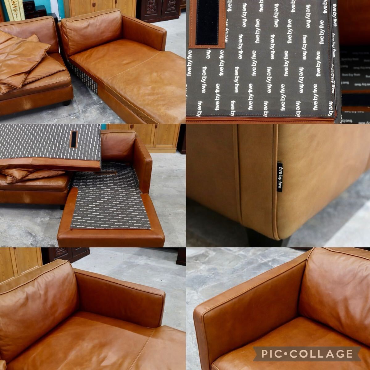 GMIK435○ACTUS / アクタス five by five ファイブバイファイブ LETTE レッテ カウチソファ 本革 レザー コーナーソファ ブラウン