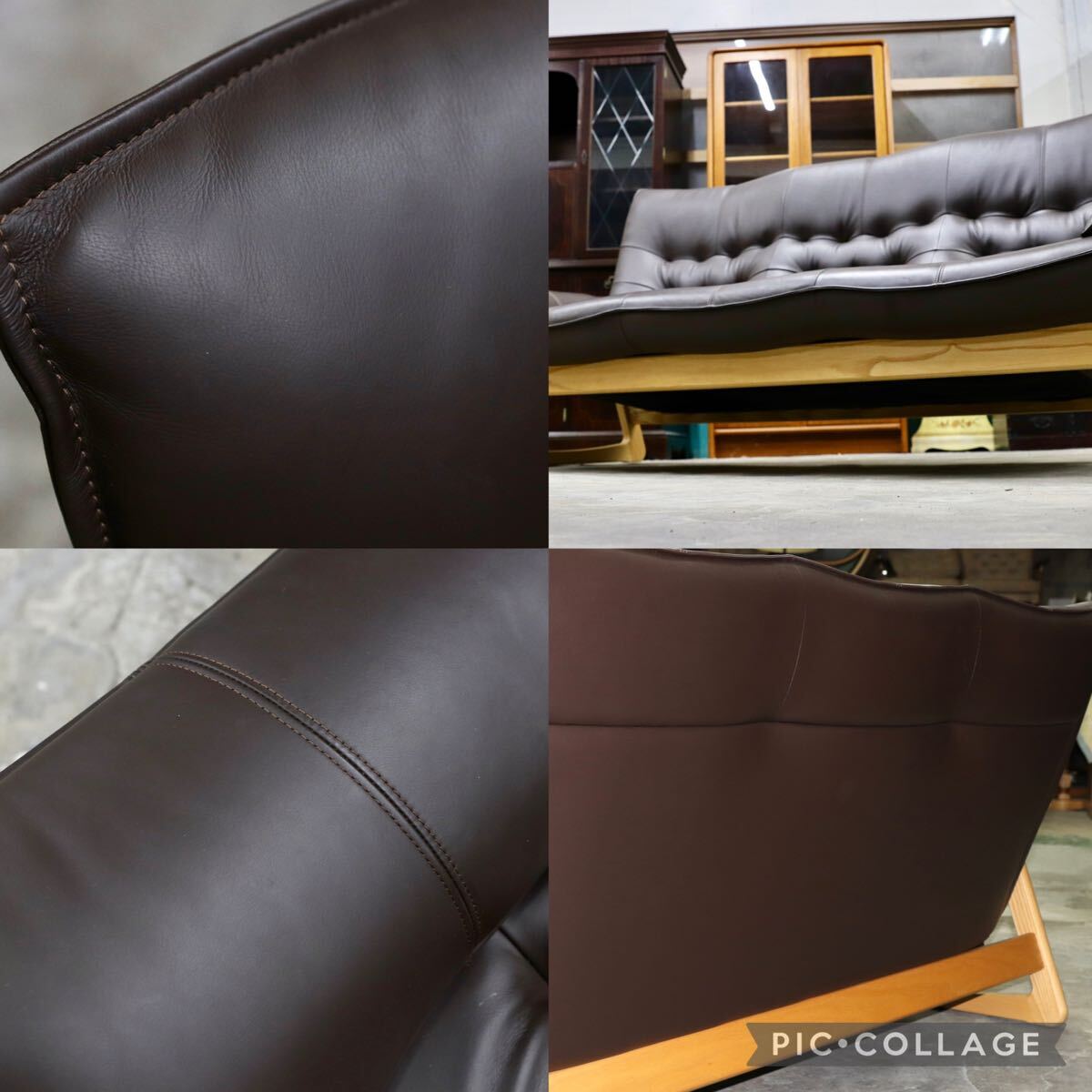 GMIK463○新象 3人掛けソファ トリプルソファ 3シーター 本革 ダークブラウン タモ材 北欧スタイル ナチュラルモダン 定価約42万