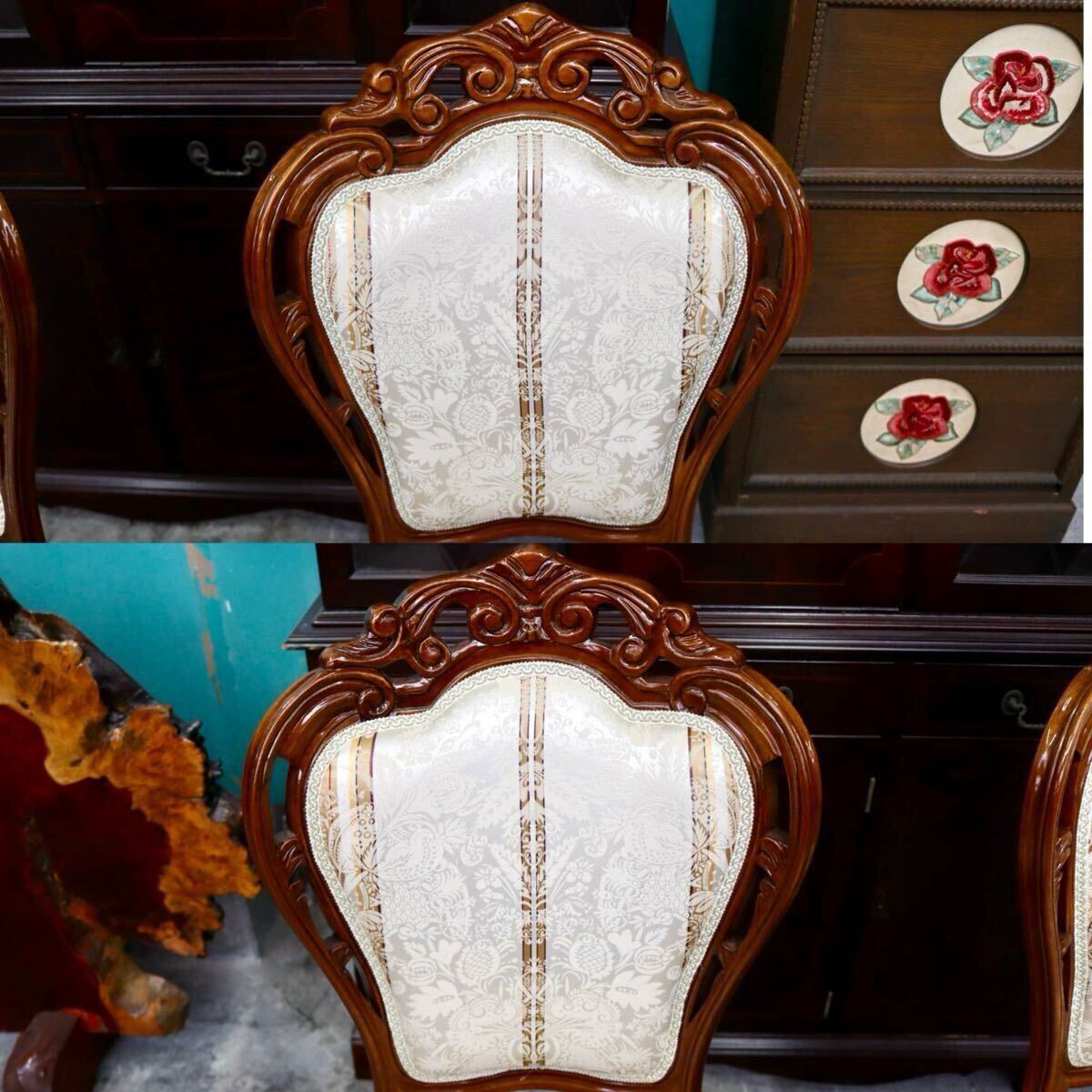 GMIK600B○イタリア製 ダイニングチェア アームレスチェア 食卓椅子 2脚セット 木製 ファブリック 猫脚 アンティーク調 クラシック