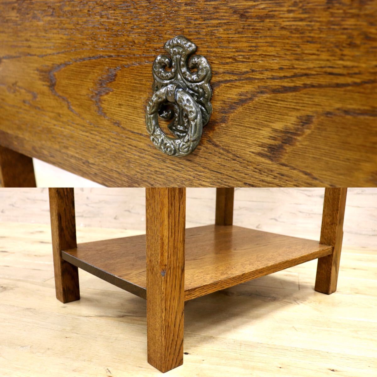 GMIK667○神戸家具 洋家具 サイドテーブル ナイトテーブル 引き出し収納 オープンラック 飾り棚 アンティーク調 クラシック 無垢材