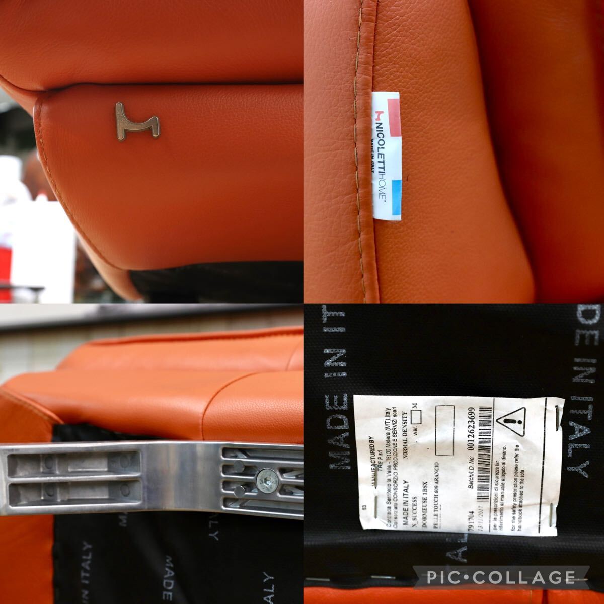 GMJK224○NICOLETTI HOME / ニコレッティホーム SUCCESS サクセス 総本革 カウチソファ オレンジ イタリア製 輸入家具 定価約53万