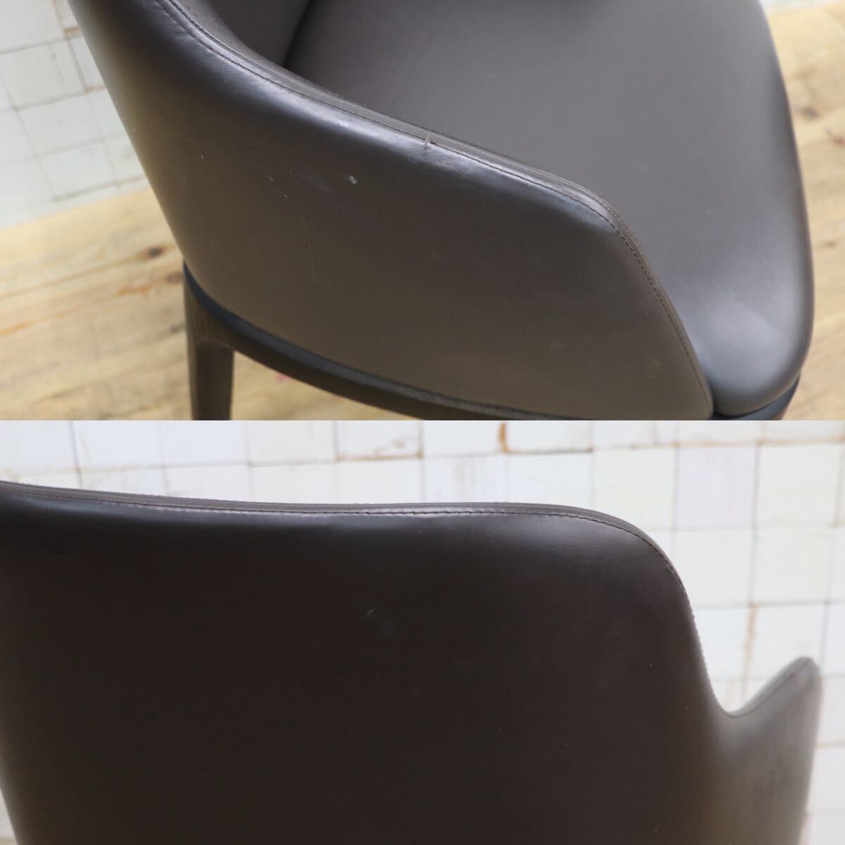 GMJK293E○Poliform / ポリフォーム ACTUS アクタス SOPHIE ソフィー アームチェア ダイニングチェア 椅子 本革 無垢材 イタリア 約35万円
