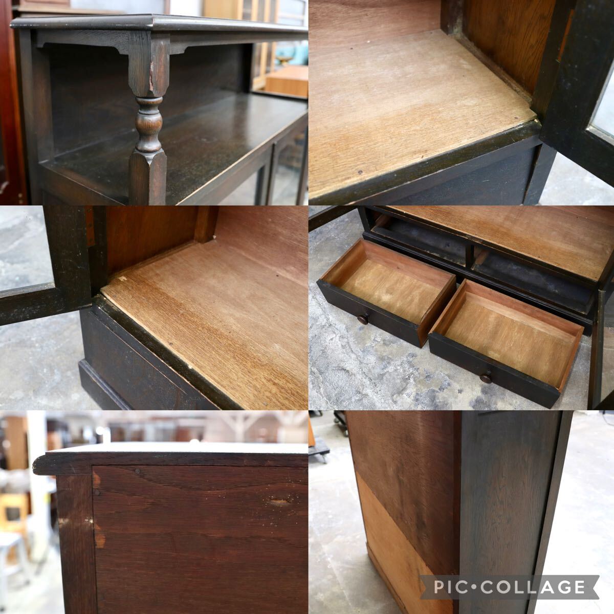 GMJS169○和製ヴィンテージ 楢材 キャビネット 書棚 飾り棚 ガラス扉 古民家 昭和レトロ 古家具 60〜70年代