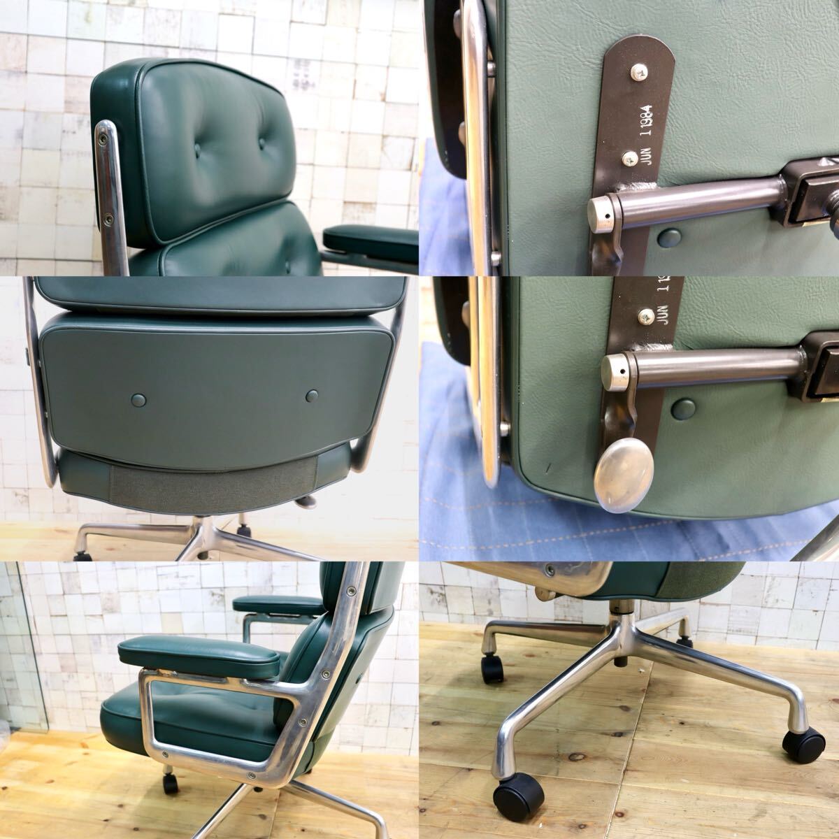GMJO87N○Herman Miller / ハーマンミラー イームズ エグゼクティブチェア タイムライフチェア 本革 グリーン チャールズ＆レイ 定価約95万