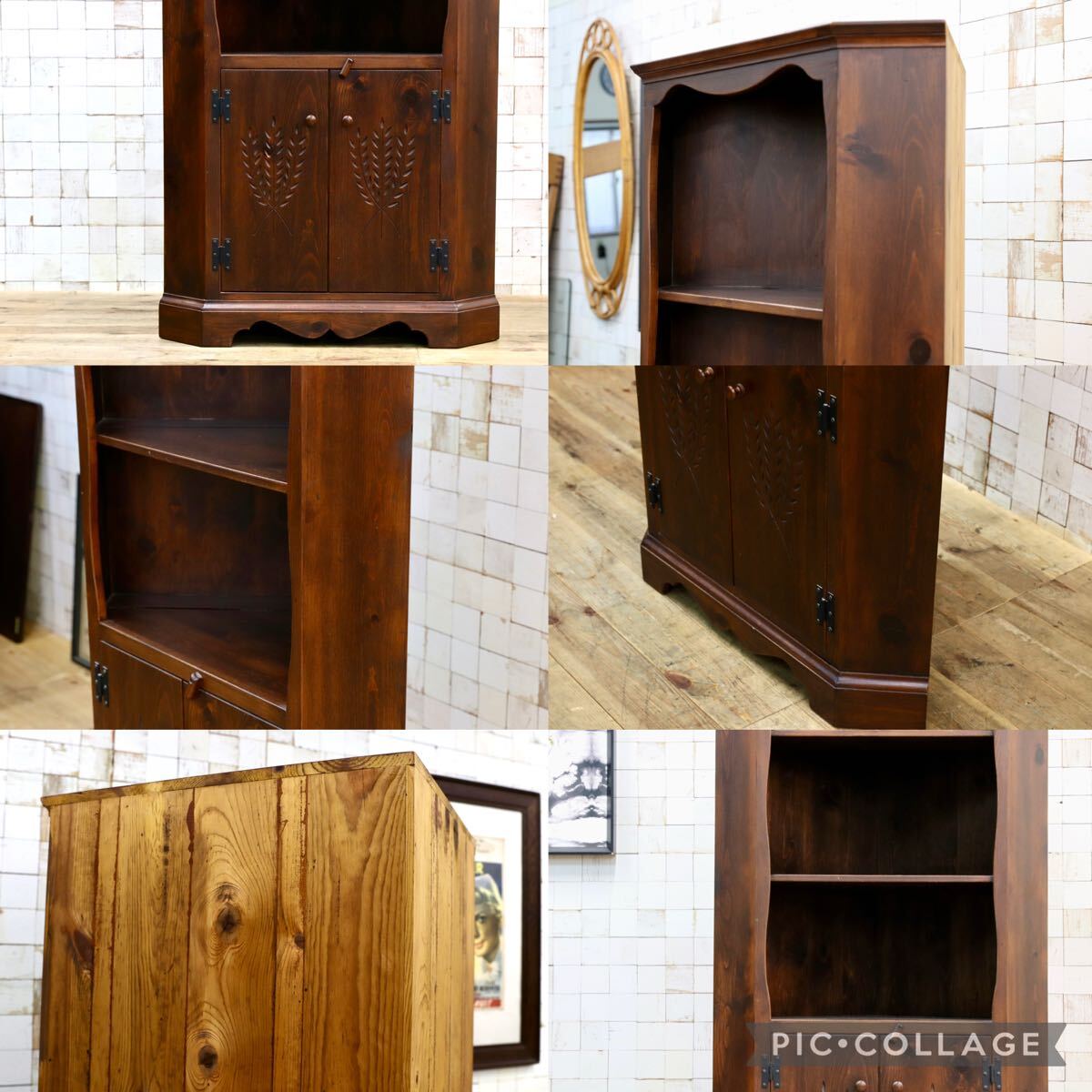GMJK347○Enfant / アンファン コーナーキャビネット コーナーカップボード パイン無垢材 カントリー家具 アンティーク 稀少 廃盤