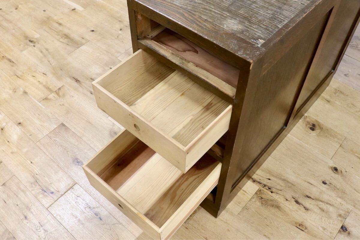 GMIH82○袖机 脇机 引出し収納 古家具 楢材 無垢 和家具 昭和レトロ アンティーク 家具