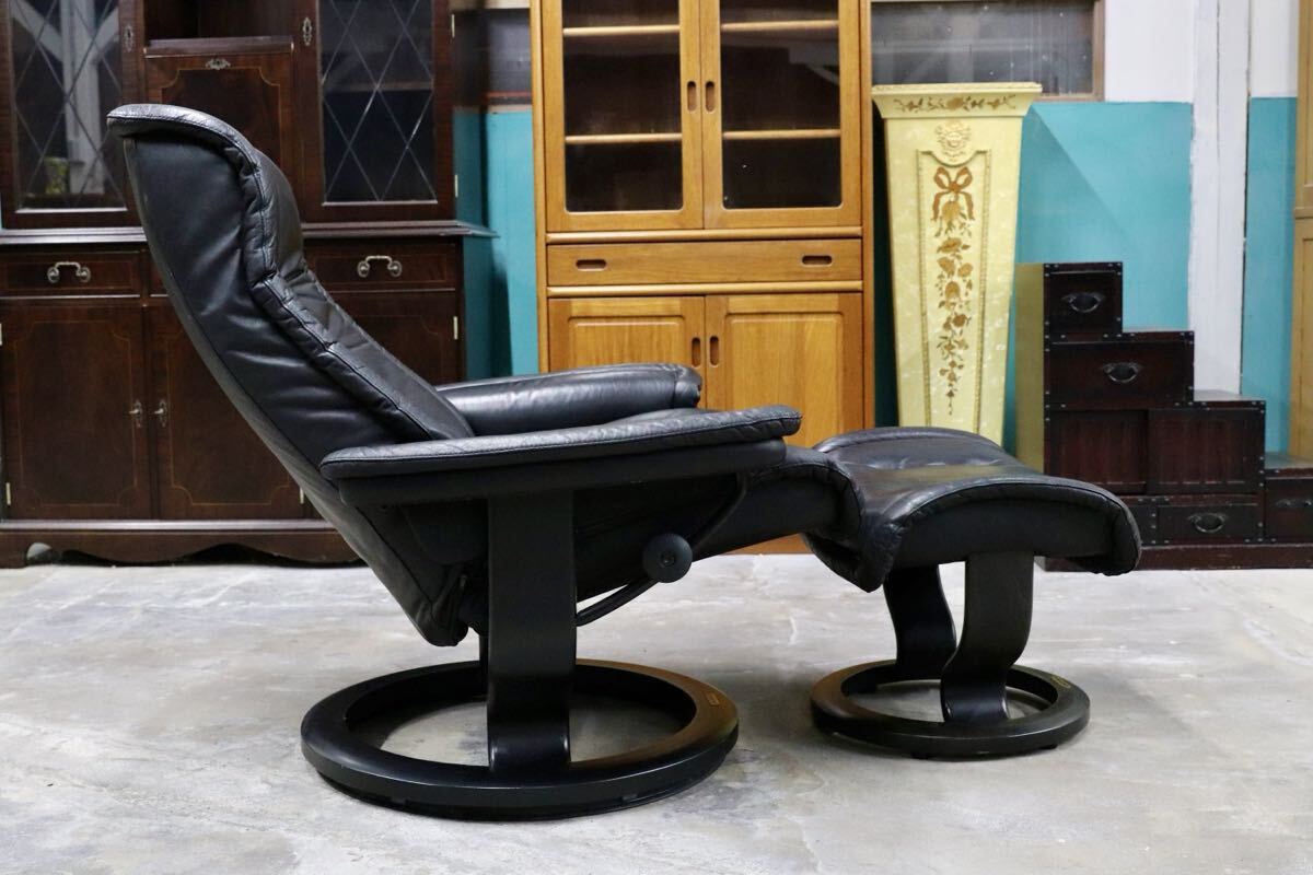 GMIK460○EKORNES / エコーネス ロイヤル ヴィンテージ リクライニングチェア 上位モデル 北欧 ノルウェー シングルソファ ブラック 本革