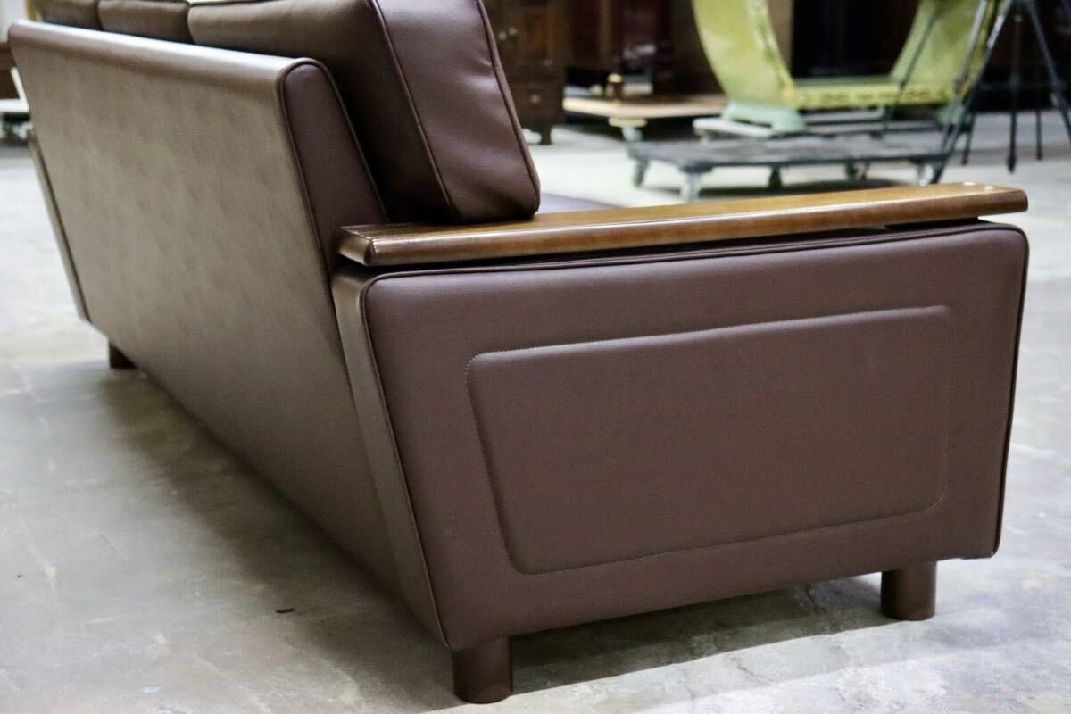 GMIH254○karimoku / カリモク US4553 3人掛けソファ トリプルソファ 長椅子 合皮 ブラウン 応接 国産家具