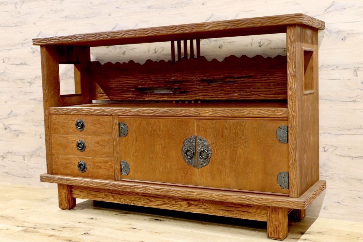 GMIH280○世界遺産屋久杉 茶棚 サイドボード リビングボード 飾り棚 キャビネット 和家具 レトロ アンティーク 座敷 和室 煎茶道具