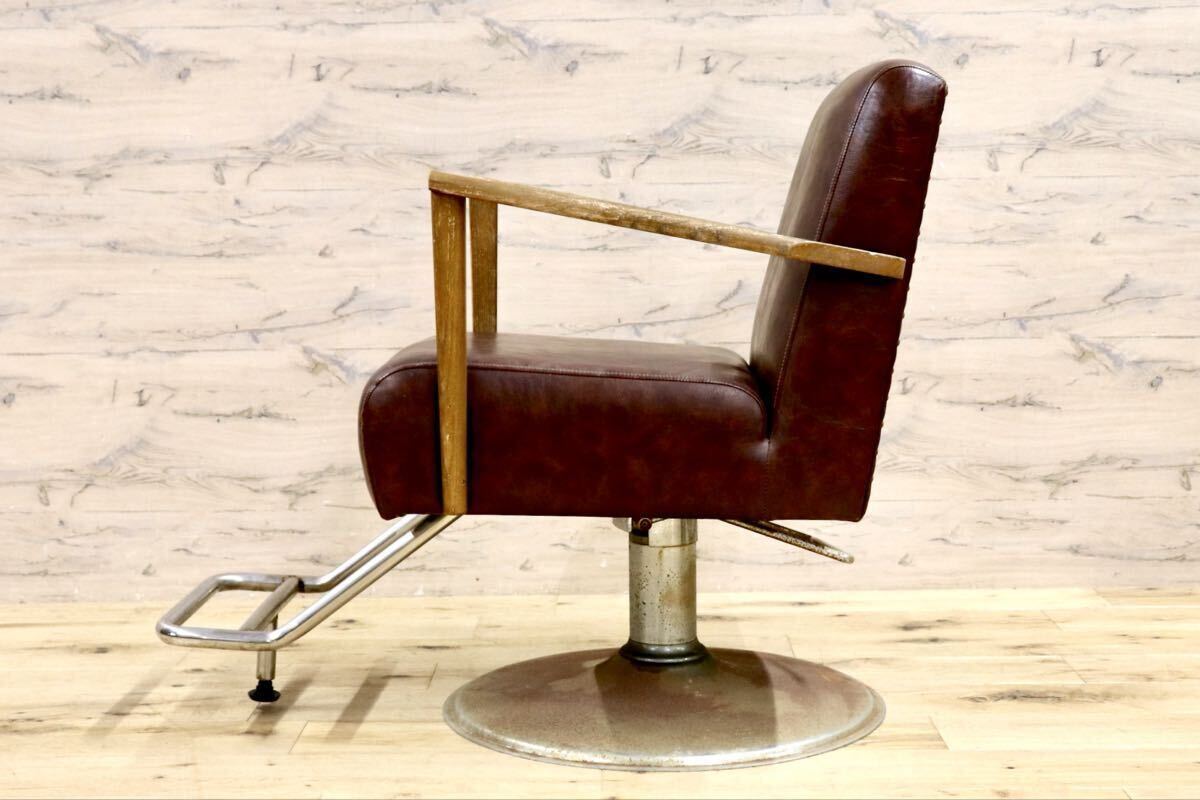 GMIH290○mateli / マテリ スタイリングチェア サロンチェア 美容室 椅子 鋲打ち 合皮 レザー ブラウン ヴィンテージ 希少
