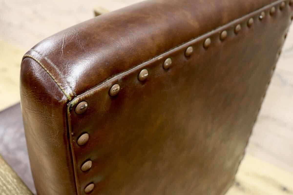 GMIH290○mateli / マテリ スタイリングチェア サロンチェア 美容室 椅子 鋲打ち 合皮 レザー ブラウン ヴィンテージ 希少