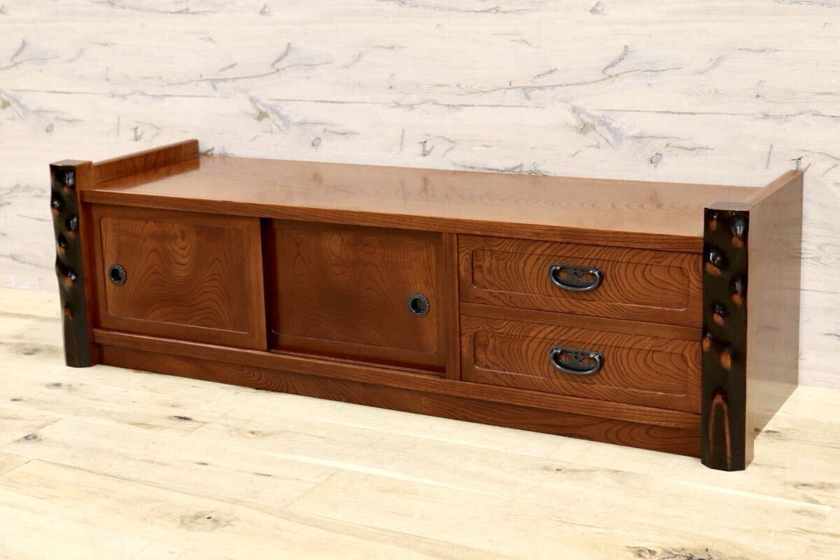 GMIH151○欅材 置き床 飾り棚 花台 ローボード 床の間 和室 茶室 和家具 伝統工芸 和モダン 茶棚 古民家