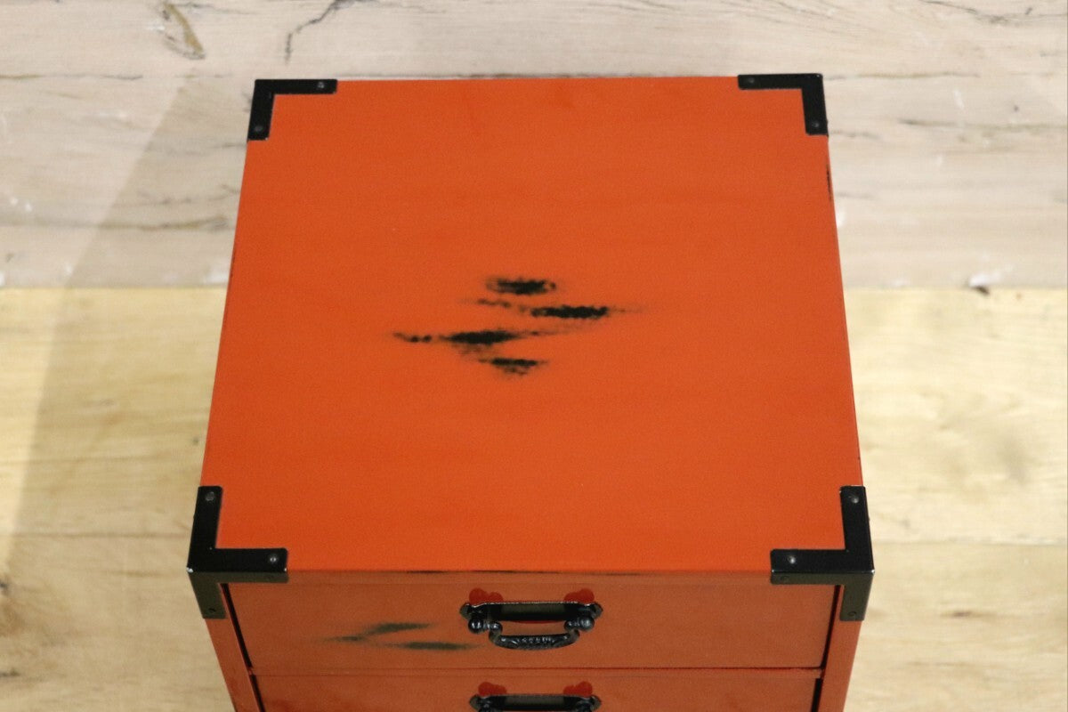 GMIH311C○島安汎工芸製作所 紀州根来塗 漆器塗 3段 小引き出し 小物入れ 小箪笥 チェスト 収納箱 薬箱 和家具 和風 昭和レトロ 美品