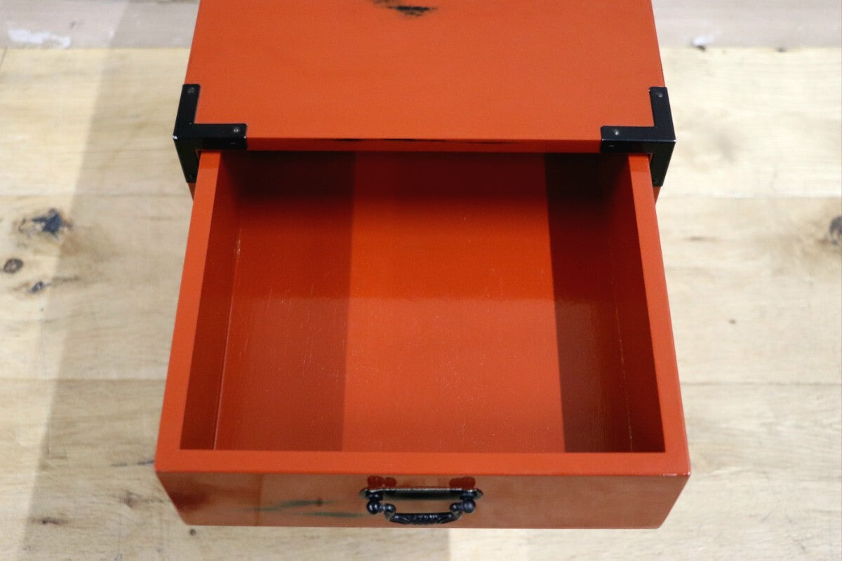 GMIH311C○島安汎工芸製作所 紀州根来塗 漆器塗 3段 小引き出し 小物入れ 小箪笥 チェスト 収納箱 薬箱 和家具 和風 昭和レトロ 美品