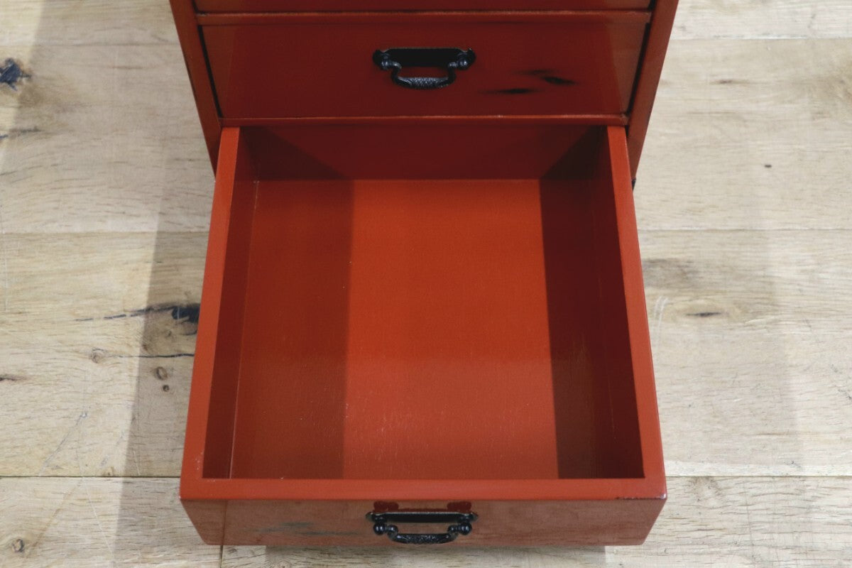 GMIH311C○島安汎工芸製作所 紀州根来塗 漆器塗 3段 小引き出し 小物入れ 小箪笥 チェスト 収納箱 薬箱 和家具 和風 昭和レトロ 美品