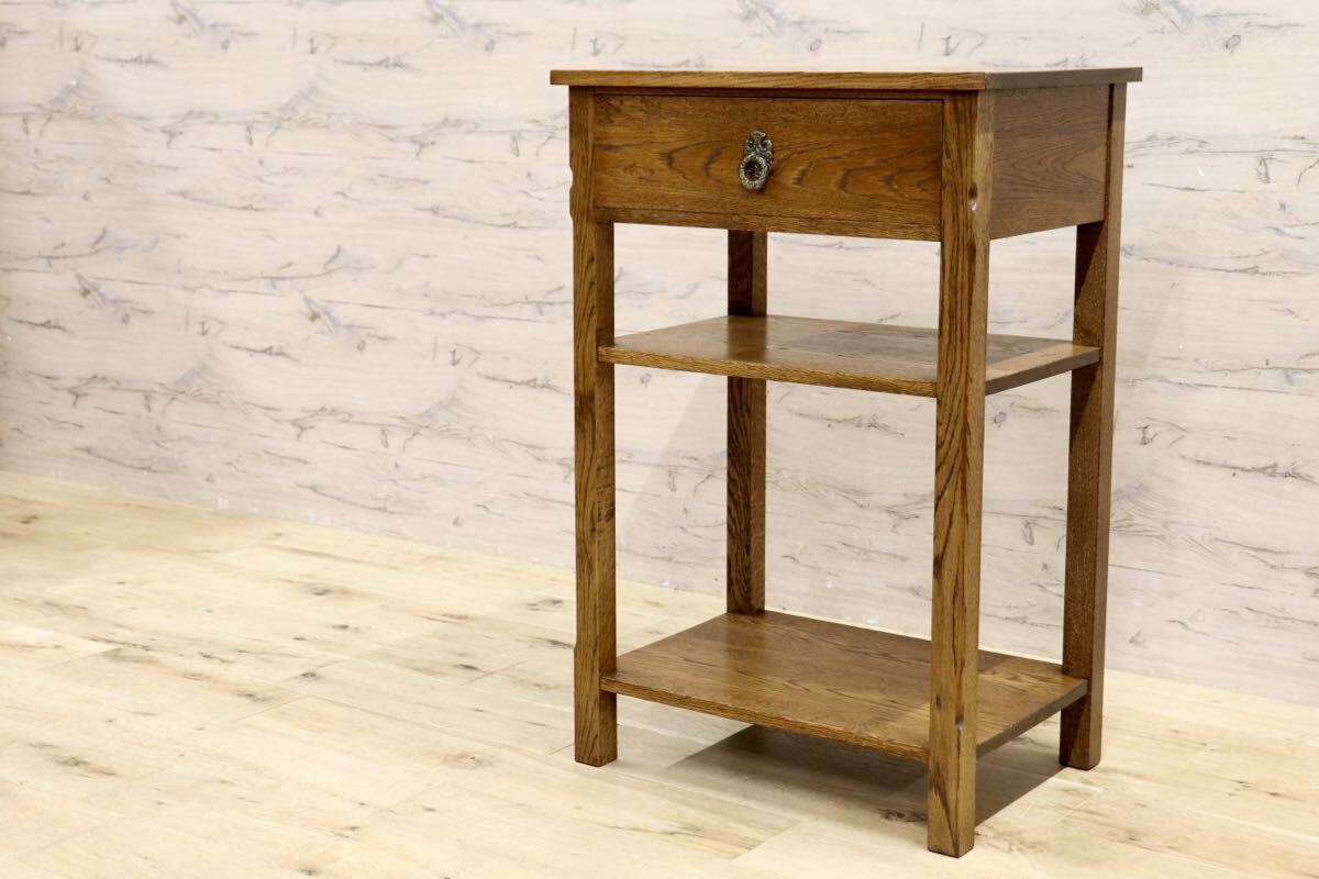 GMIK667○神戸家具 洋家具 サイドテーブル ナイトテーブル 引き出し収納 オープンラック 飾り棚 アンティーク調 クラシック 無垢材