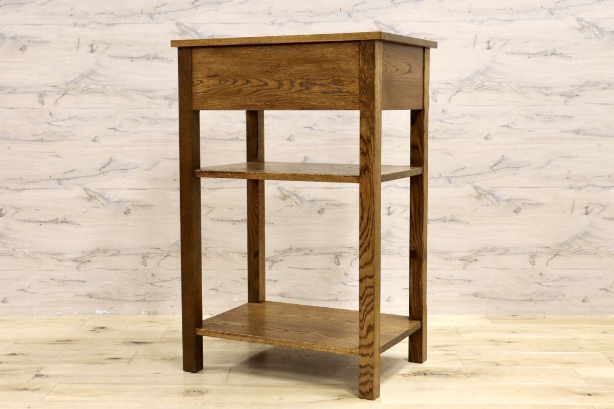 GMIK667○神戸家具 洋家具 サイドテーブル ナイトテーブル 引き出し収納 オープンラック 飾り棚 アンティーク調 クラシック 無垢材