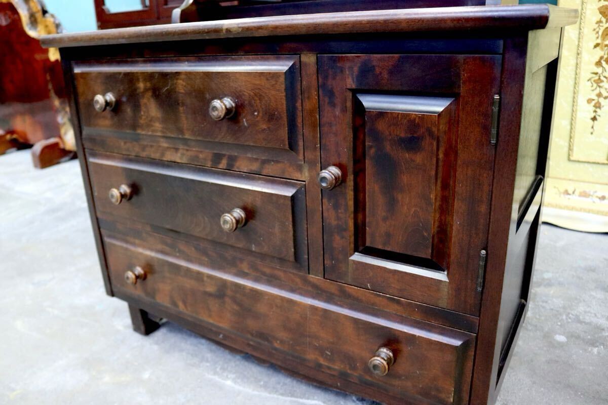 GMIH279○北海民芸家具 鏡台 化粧台 ドレッサー チェスト 整理箪笥 樺材 民藝 アンティーク 和家具 和モダン レトロ 古民家 国産家具