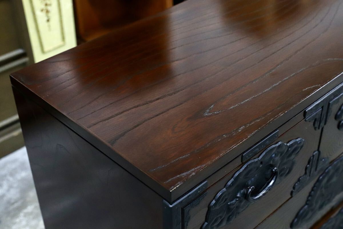 GMIS389○南部鉄器 最高級 車箪笥 整理箪笥 チェスト サイドボード タンス リビングボード 和家具 欅材 和モダン レトロ 検）岩谷堂箪笥