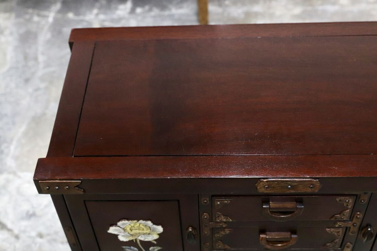 GMIS390A○唐木 花梨 鉄刀木 螺鈿細工 中国美術 最高級 車箪笥 ミニ箪笥 チェスト サイドボード アンティーク 小物入れ