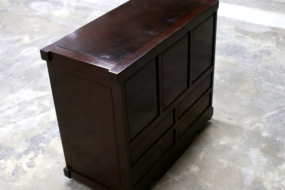 GMIS390B○唐木 花梨 鉄刀木 螺鈿細工 中国美術 最高級 車箪笥 ミニ箪笥 チェスト サイドボード アンティーク 小物入れ