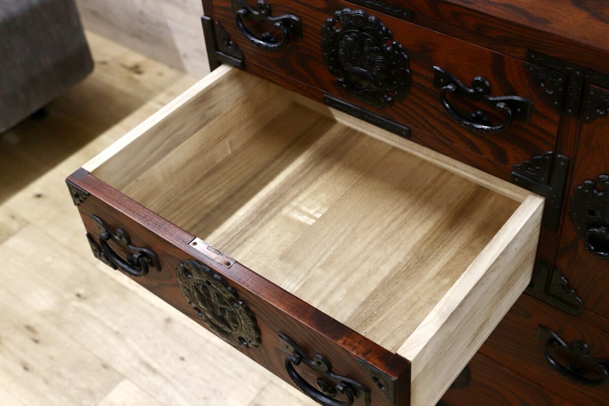 GMIH397○岩谷堂箪笥 車箪笥 サイドボード リビングボード 整理箪笥 和家具 欅材 アンティーク レトロ 時代箪笥