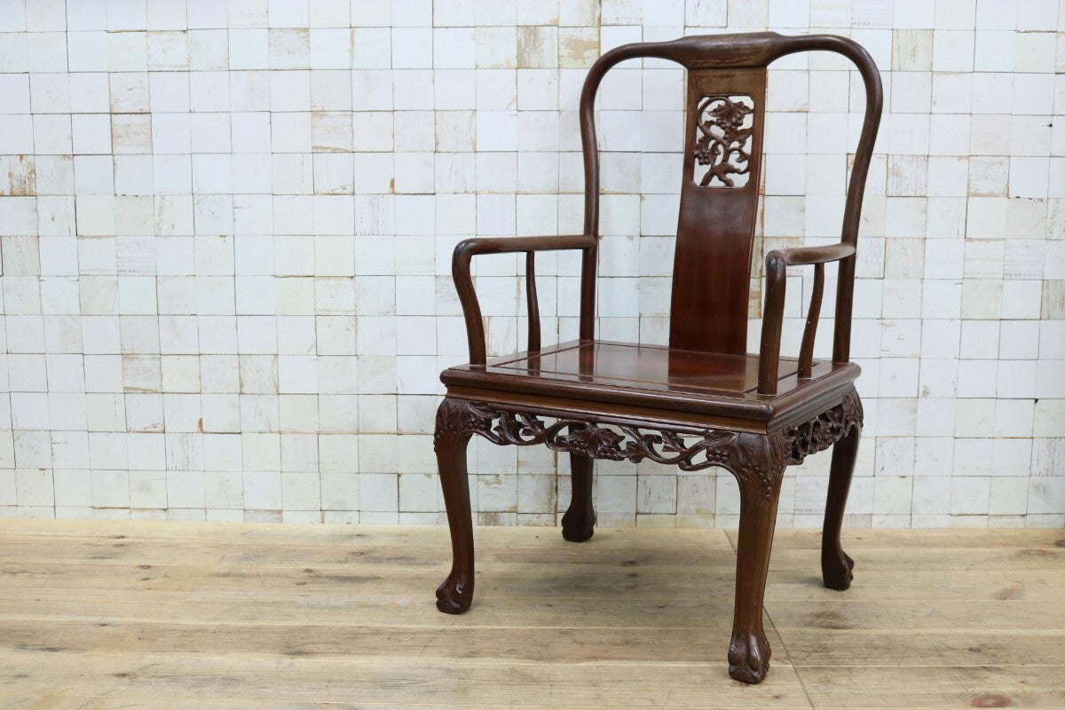 GMIS556○唐木家具 ダイニングチェア 食卓椅子 椅子 アームチェア 無垢材 中国美術 アジアン ヴィンテージ アンティーク