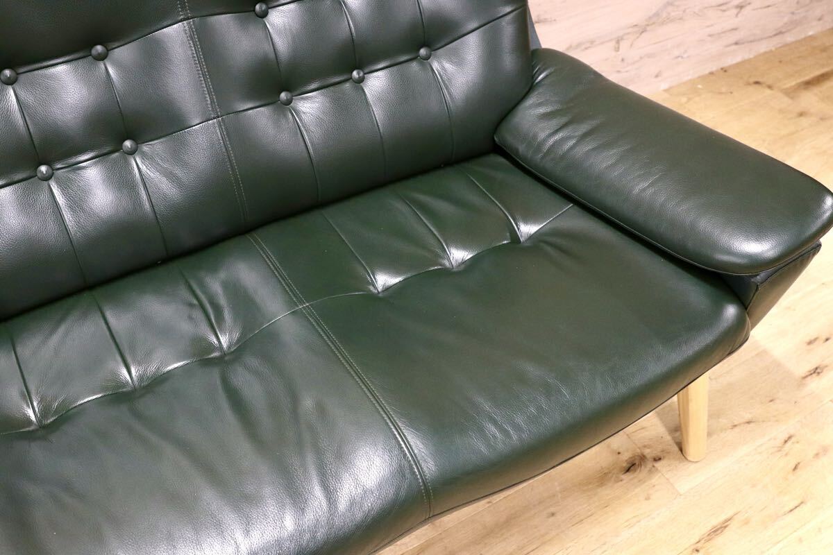 GMJK208○ASAHI / アサヒ ISM イズム 3人掛けソファ トリプルソファ 北欧スタイル 前面本革 グリーン 国産家具 定価約25万円