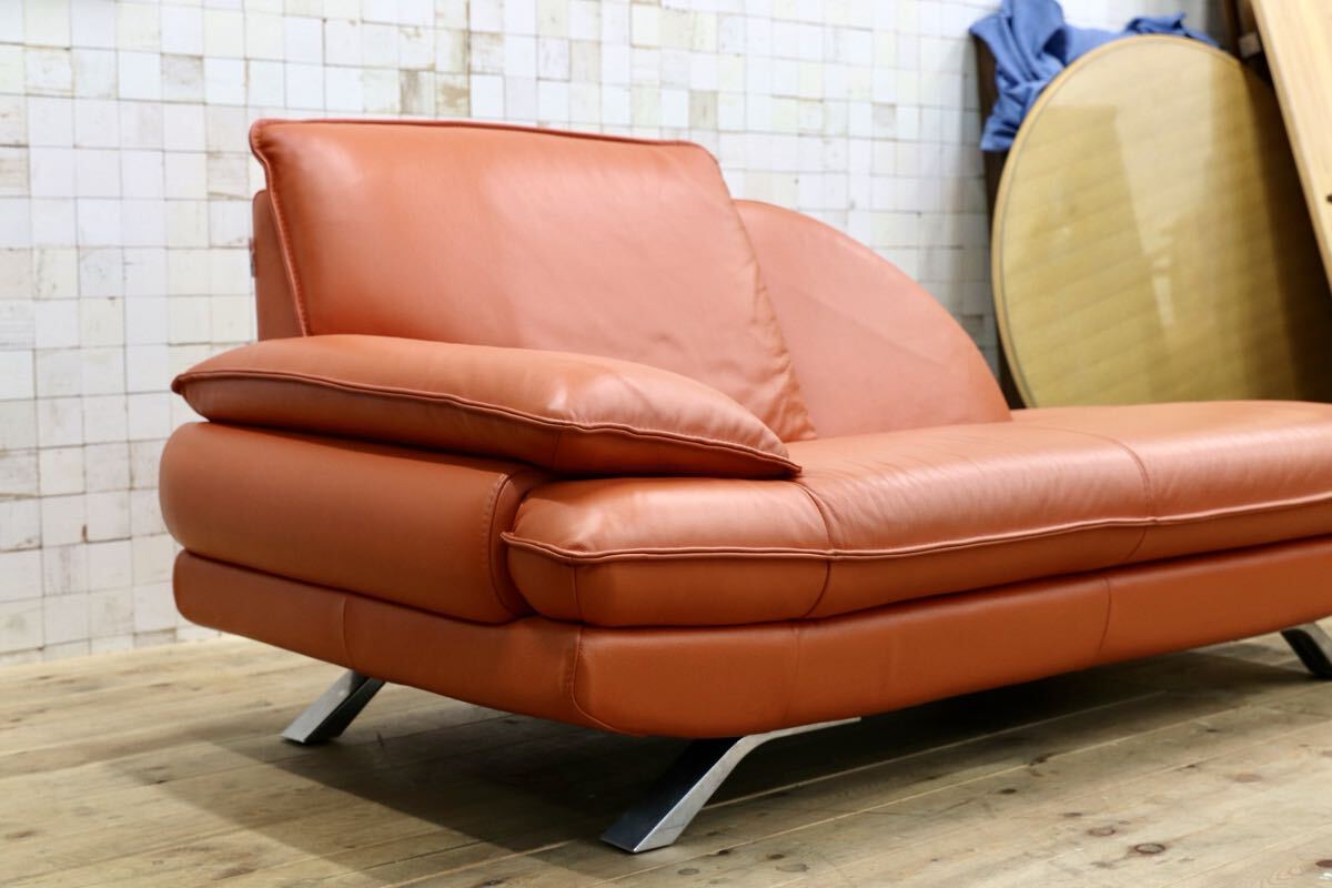 GMJK224○NICOLETTI HOME / ニコレッティホーム SUCCESS サクセス 総本革 カウチソファ オレンジ イタリア製 輸入家具 定価約53万
