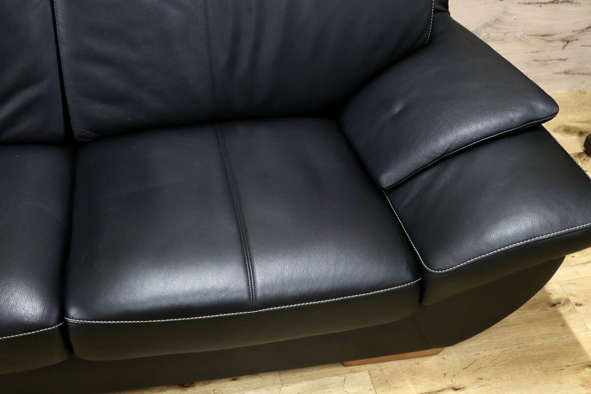 GMJH211○karimoku / カリモク Chitano チターノ J-マディーロ 3Pソファ トリプルソファ 本革 ブラック 国産家具 定価36.9万円