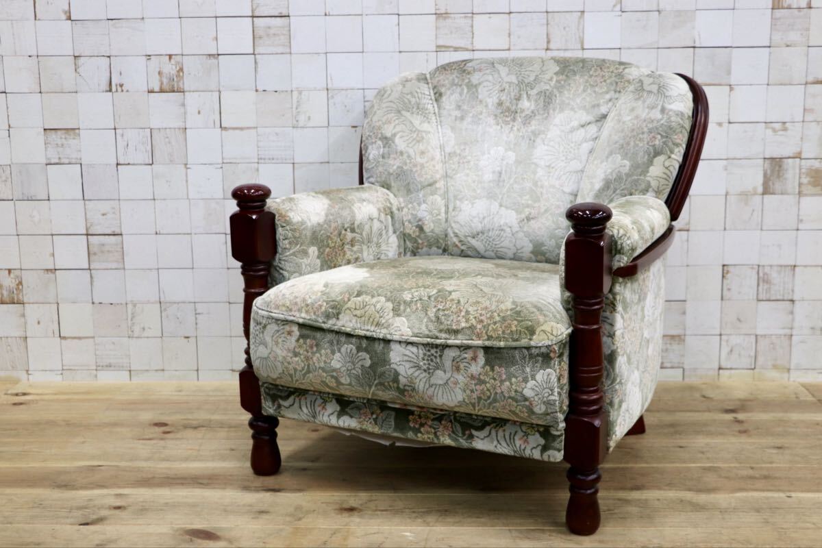 GMJS151B○karimoku /カリモク コロニアル UK2600GR シングルソファ アームチェア 花柄 ファブリック 定価約10万