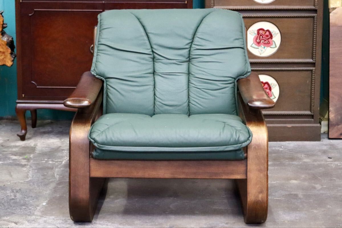 GMJH224A○冨士ファニチア / FUJI FURNITURE 1人掛けソファ シングルソファ 木製 本革 ヴィンテージ クラシック 国産家具