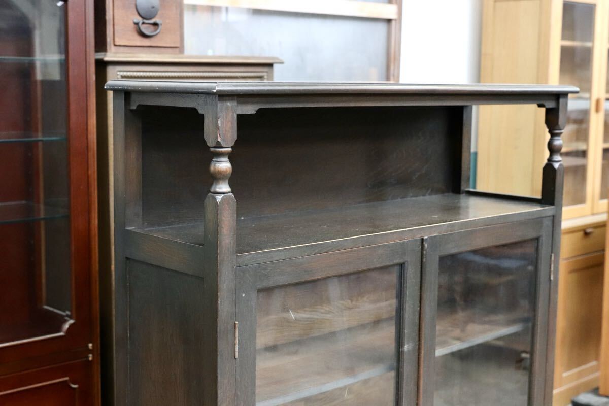 GMJS169○和製ヴィンテージ 楢材 キャビネット 書棚 飾り棚 ガラス扉 古民家 昭和レトロ 古家具 60〜70年代