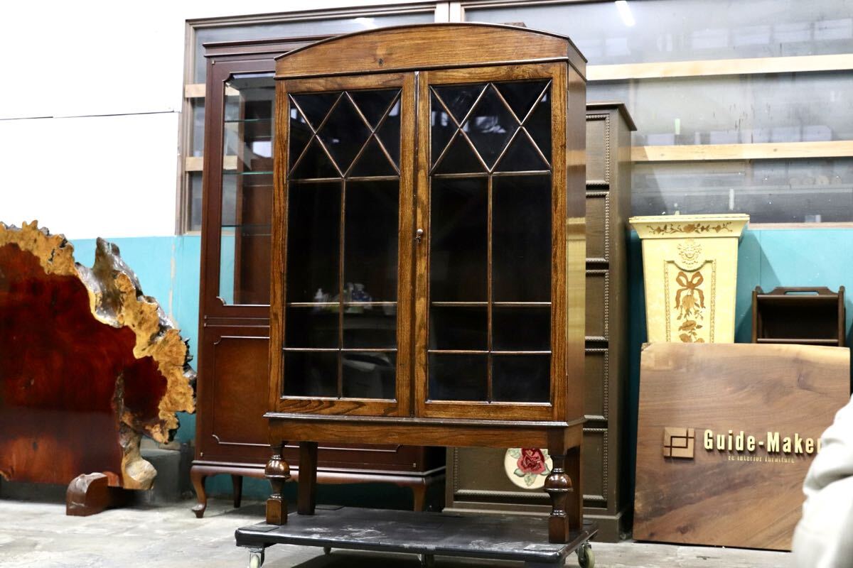 GMJS238○Lloyd’s Antiques / ロイズ・アンティークス 英国アンティーク オーク材 キャビネット ディスプレイキャビネット 約40万 稀少