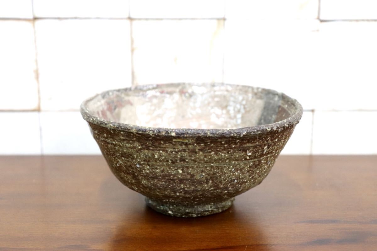 GMJK371AN〇紀州焼 葵窯 二代 寒川栖豊 片身替 茶碗 共箱 栞 茶道具