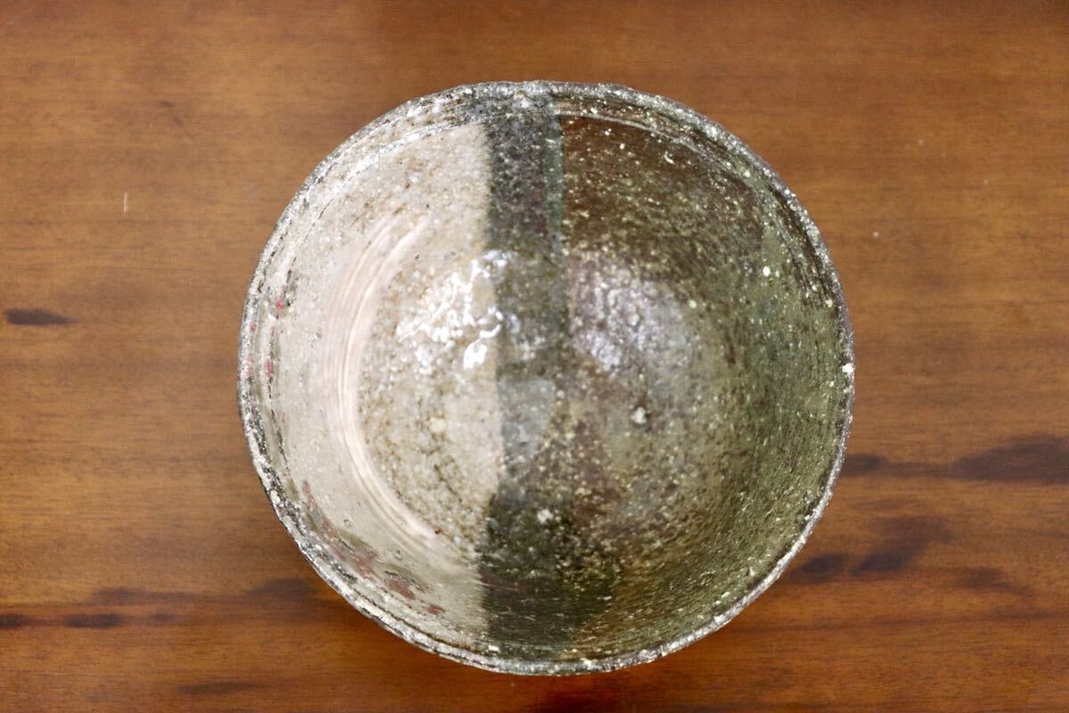 GMJK371AN〇紀州焼 葵窯 二代 寒川栖豊 片身替 茶碗 共箱 栞 茶道具