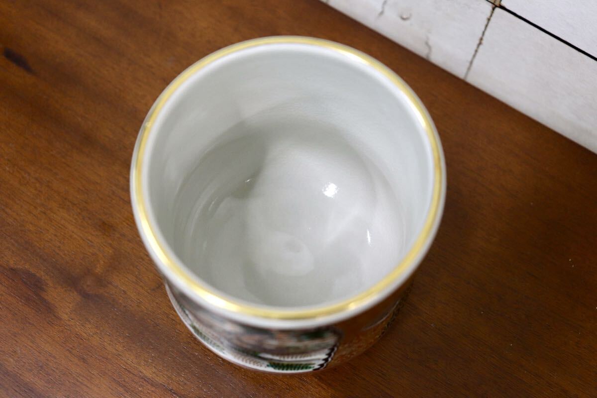 GMJK371AP〇九谷焼 泉山作 七福神図 色絵金彩 煎茶碗 湯呑 共箱 茶道具
