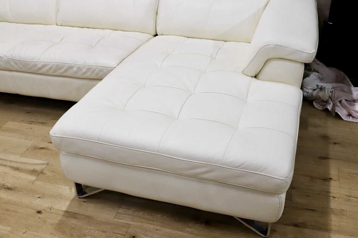 GMEK1234○IDC OTSUKA / 大塚家具 L/S Comfort-08 LSコンフォート08 カウチソファ 総本革 ホワイト 可動式ヘッドレスト 参考定価48.6万