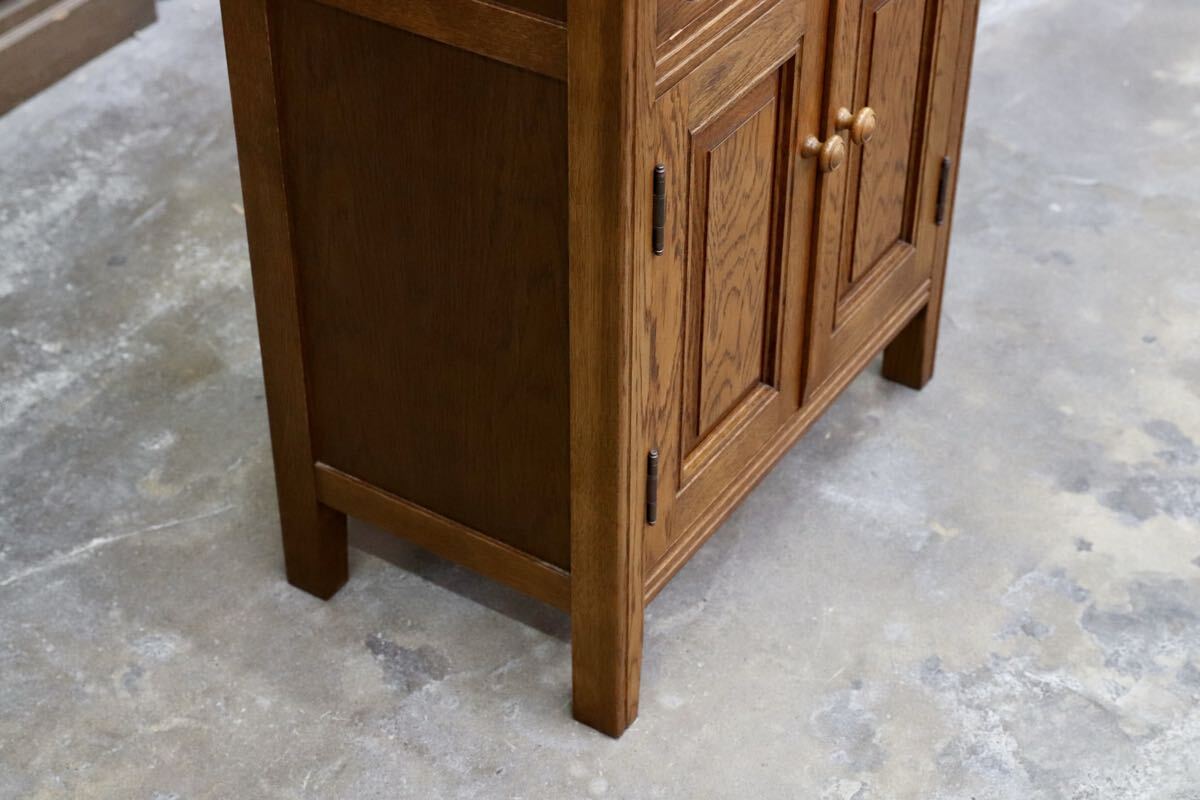 GMJS249○勇峰工芸 雅 花柄キャビネット 道産ナラ材 旭川家具 サイドキャビネット 電話台 花台 北海道民芸 国産家具 飾り棚 定価約12.8万