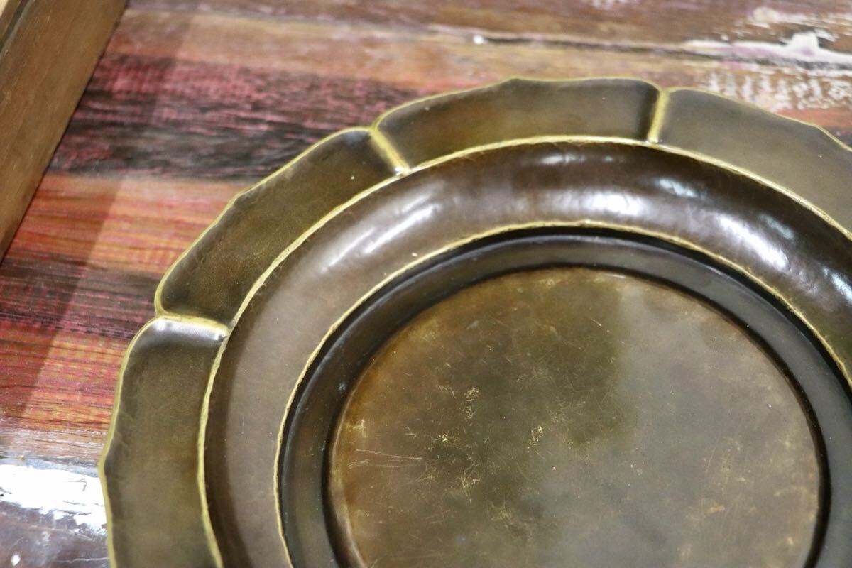 GMJS337A〇金谷五郎三郎造 銅器 菓子皿 輪花形 茶道具 共箱 金工 骨董品 アンティーク